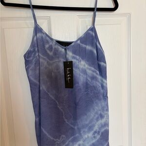 Neat Nicole Miller Tie-Dye silk blend Spaghetti Strap Top - Blue $175 retail